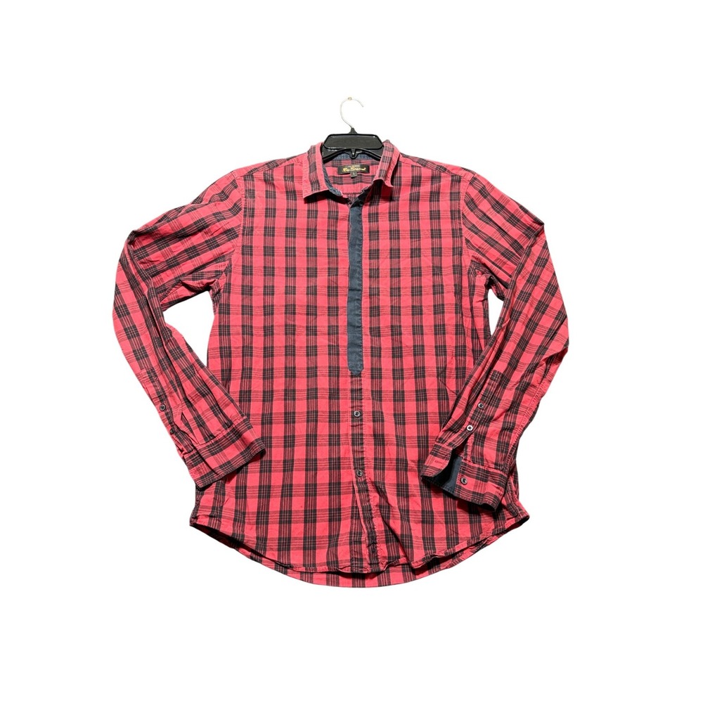 Ben Sherman Button Up Shirt Mens Large Red Excellent Plaid Long Sleeve MW1048M